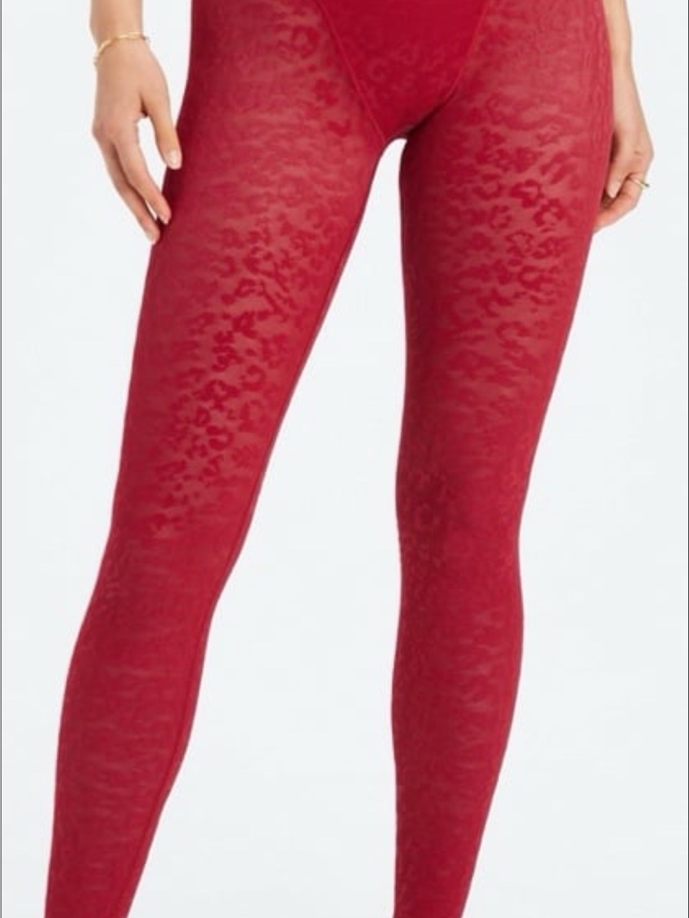 Sheer Leopard-Textured Red Leggings